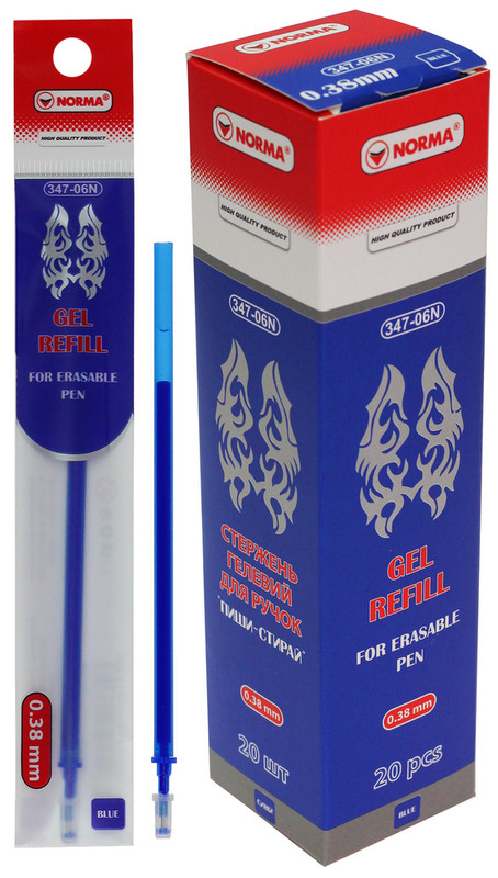 Стрижень змінний NORMA (347-06N), гелевий, пиши-стирай, синій, 0,38мм